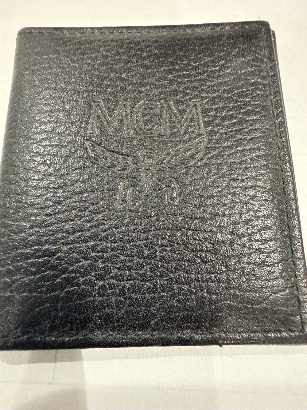 MCM Black Embossed Leather photo Card